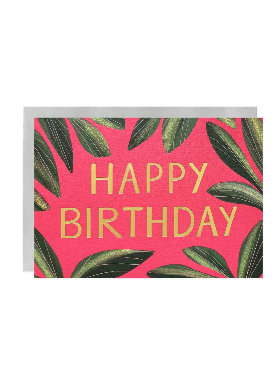 Cards Papermash | Hot Pink Leaves Birthday Card