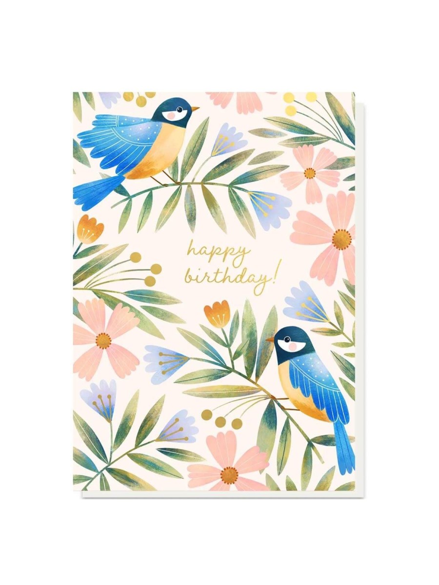 Cards Designed in the UK | Blue Tit Floral Birthday Card